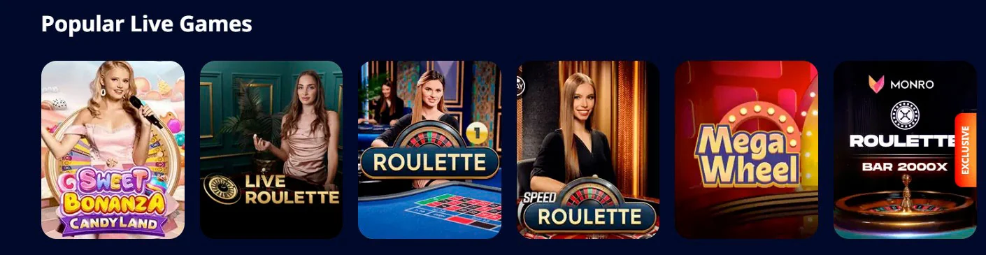 Beliebte Live-Spiele Monro Casino